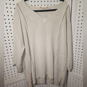 Soft Surroundings Linen L/XL Linen 3/4 Sleeves Tunic Beige/ Cream Pockets